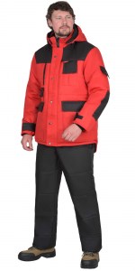 Куртка  удлиненная зимняя красная с черным.